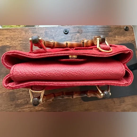 Gucci Red Suede Bamboo Mini Tote w/ Original Strap - Picture 8 of 13